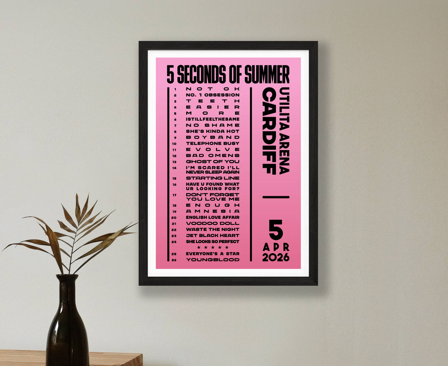 5 Seconds of Summer 2026 Tour Setlist Poster