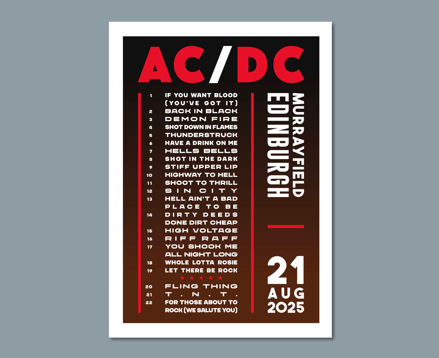 AC/DC 2025 UK tour poster design