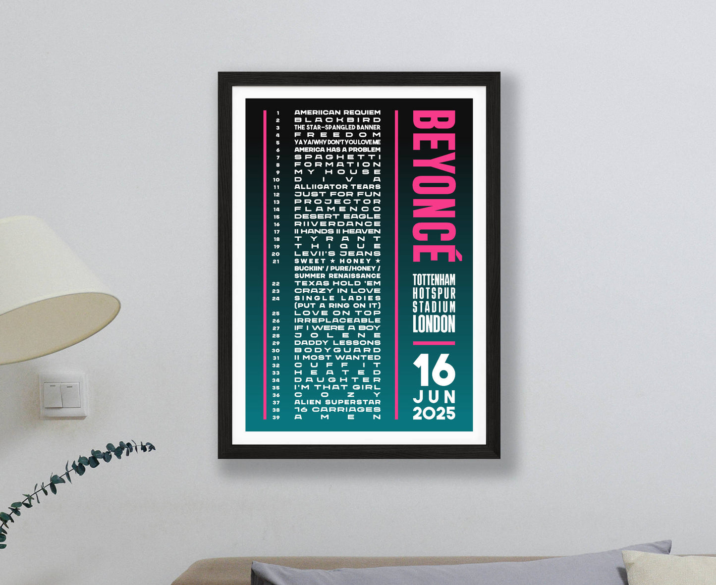 Beyonce 2025 London Setlist Poster