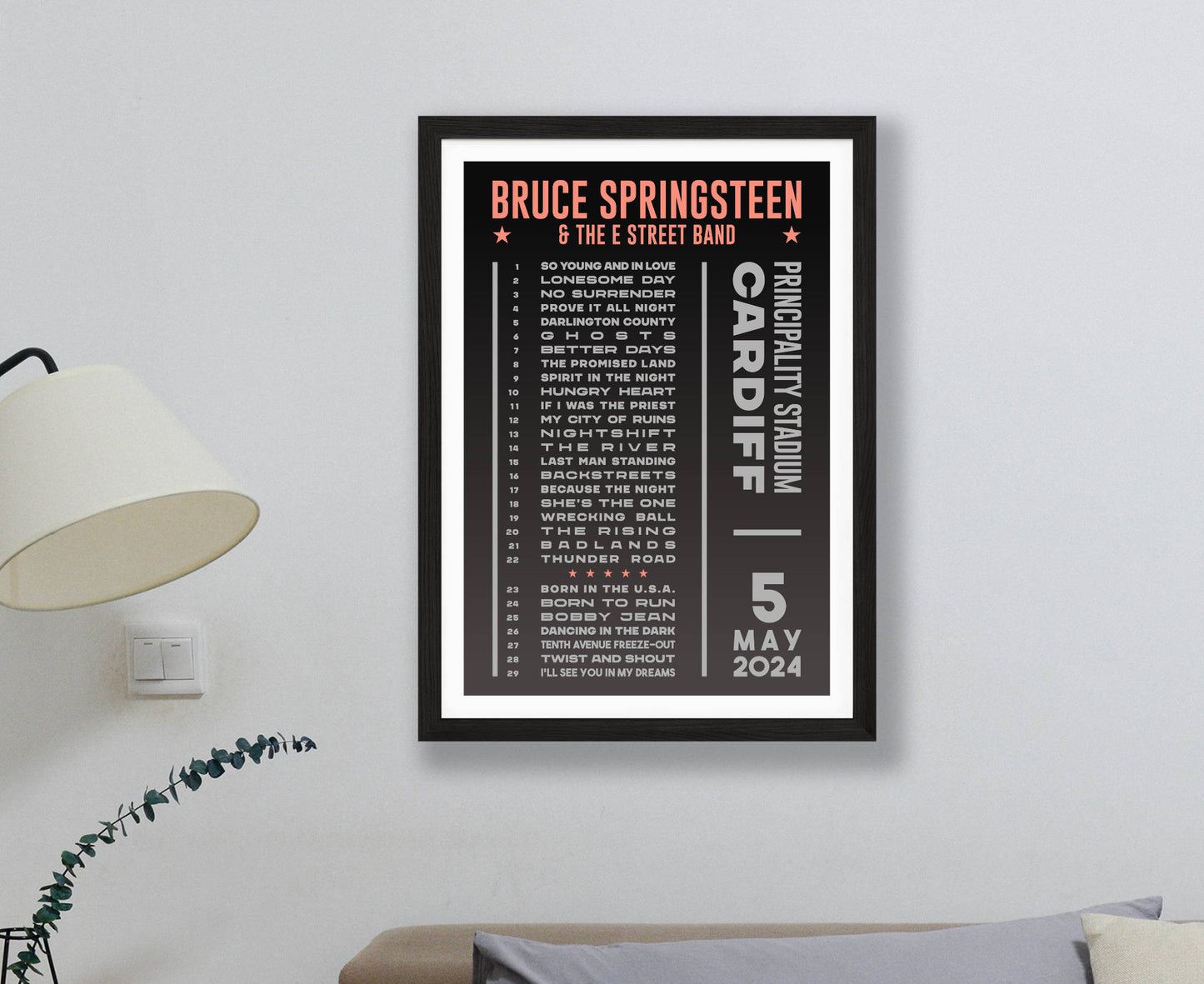Bruce Springsteen 2024 Dark Tour Setlist Poster