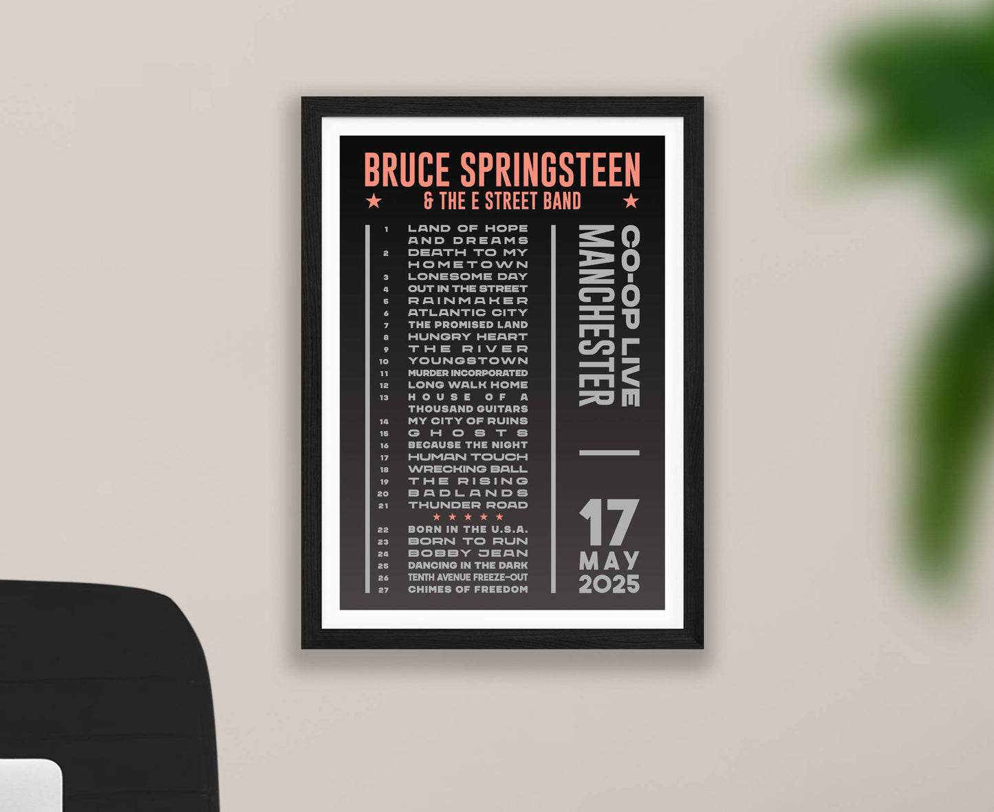 Bruce Springsteen 2025 Dark Tour Setlist Poster