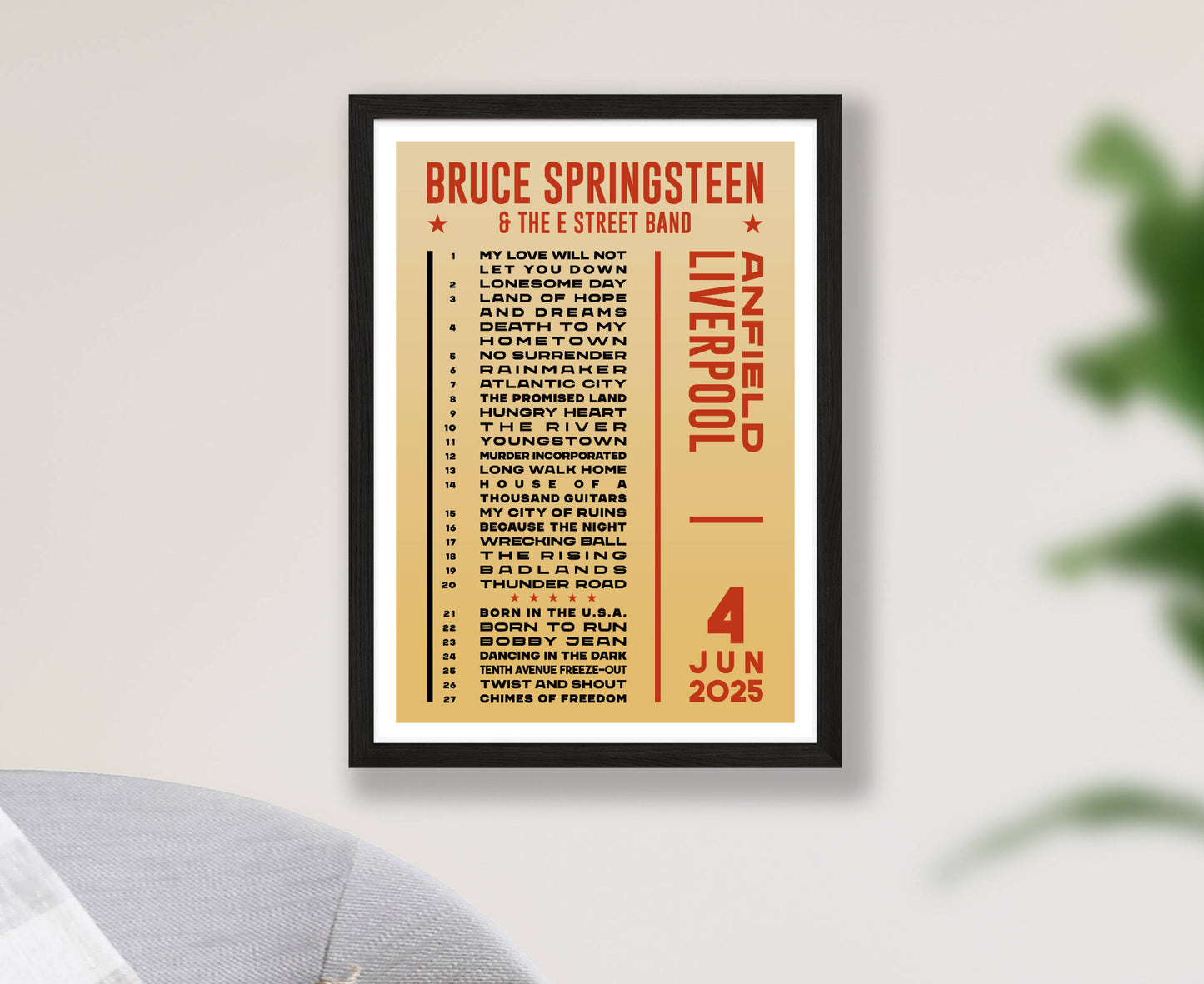 Bruce Springsteen 2025 Tour Setlist Poster