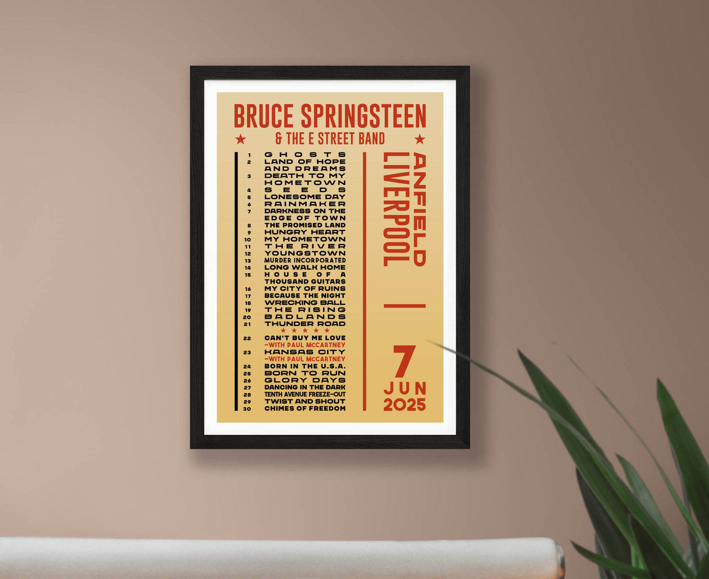 Bruce Springsteen 2025 Tour Setlist Poster
