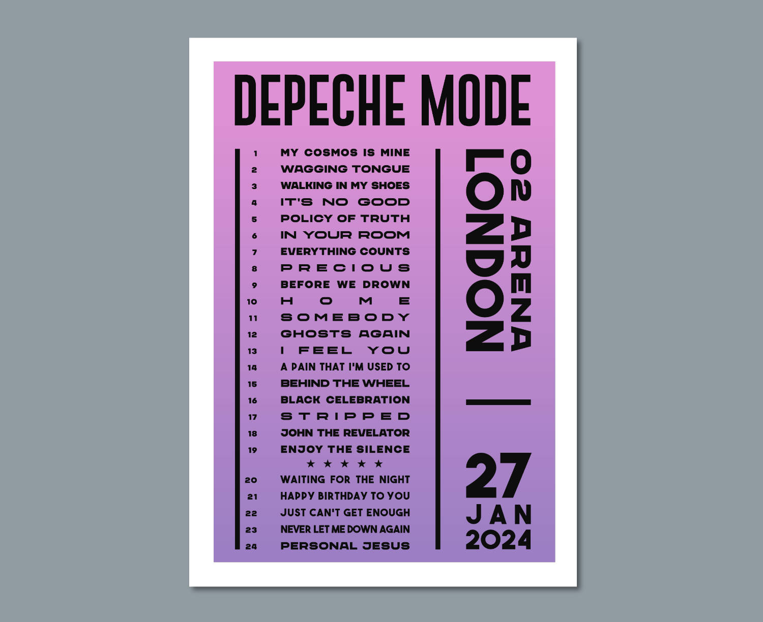 Depeche Mode 2024 UK Tour Setlist Poster