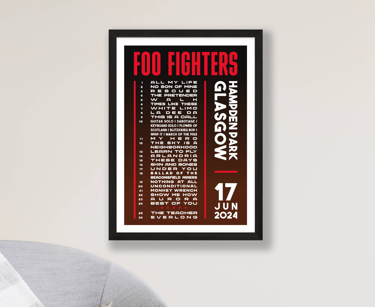 Foo Fighters 2024 Tour Setlist Poster