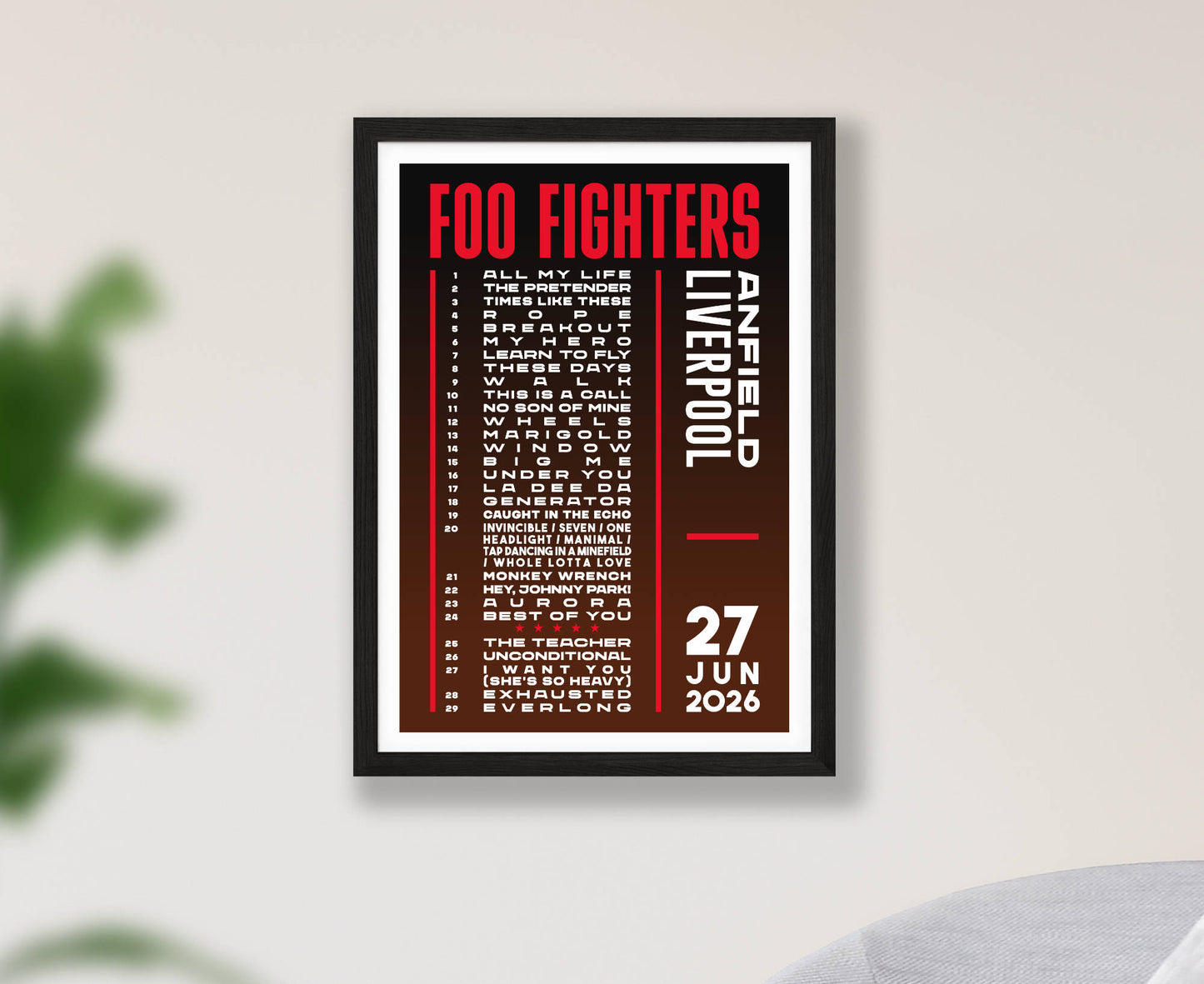 Foo Fighters 2026 Anfield Setlist Poster