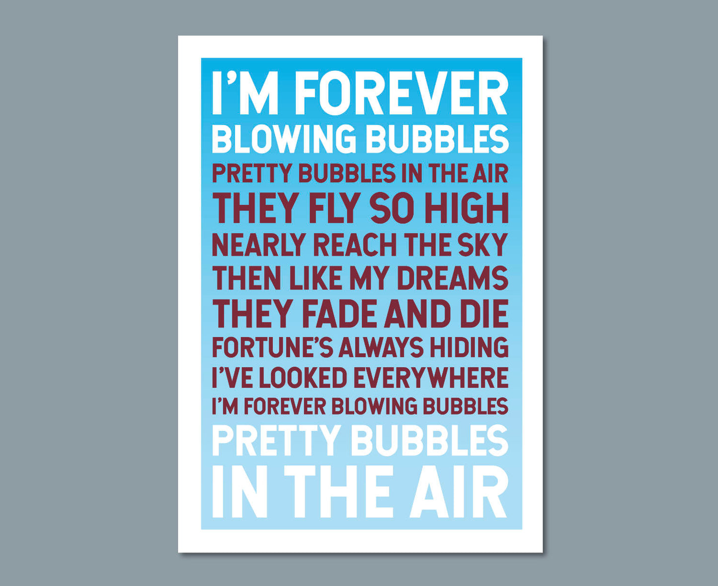 Forever Blowing Bubbles West Ham Song Poster