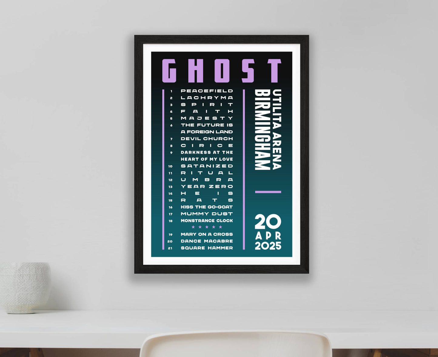 Ghost 2025 Tour Setlist Poster