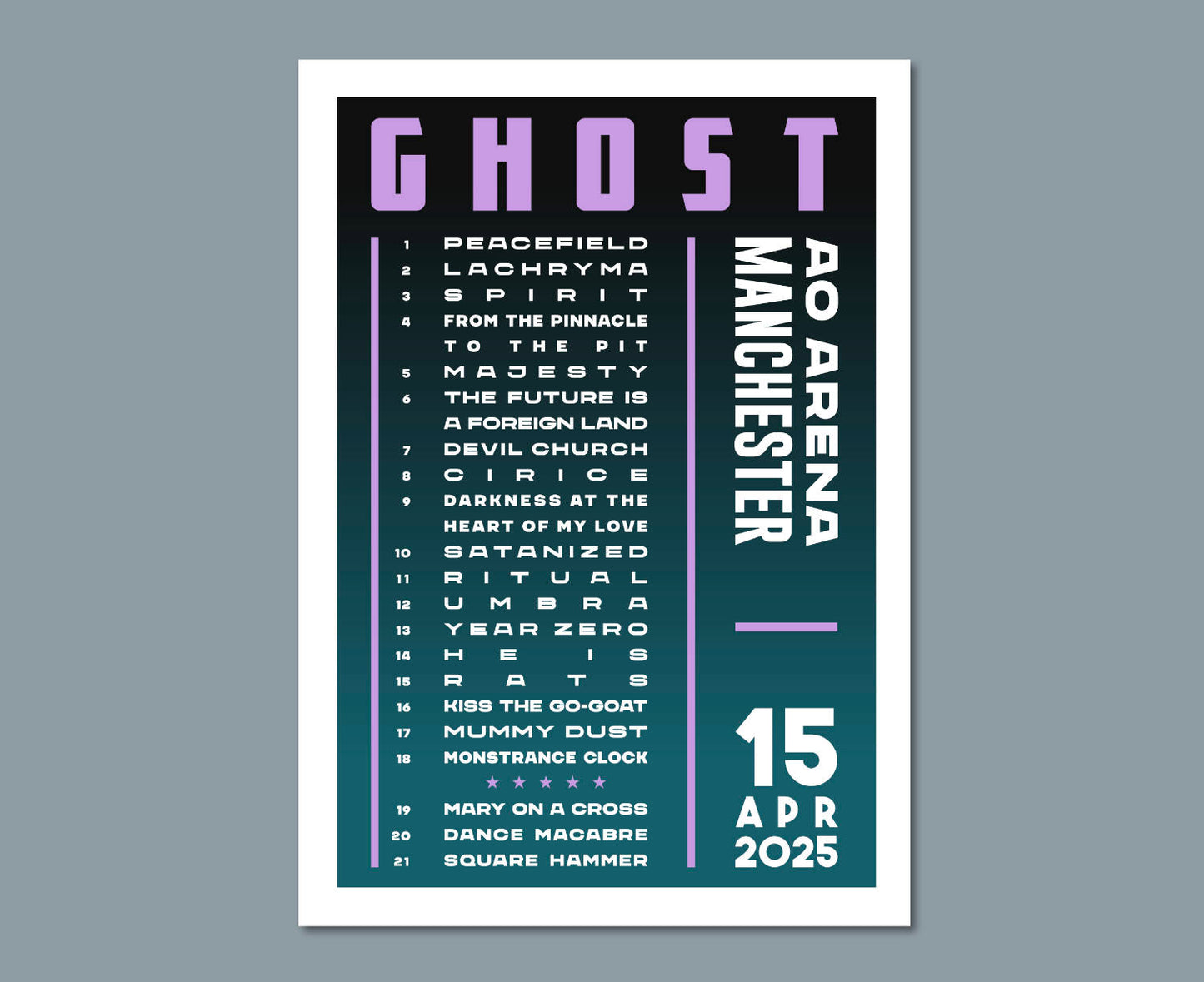 Ghost 2025 Tour Setlist Poster