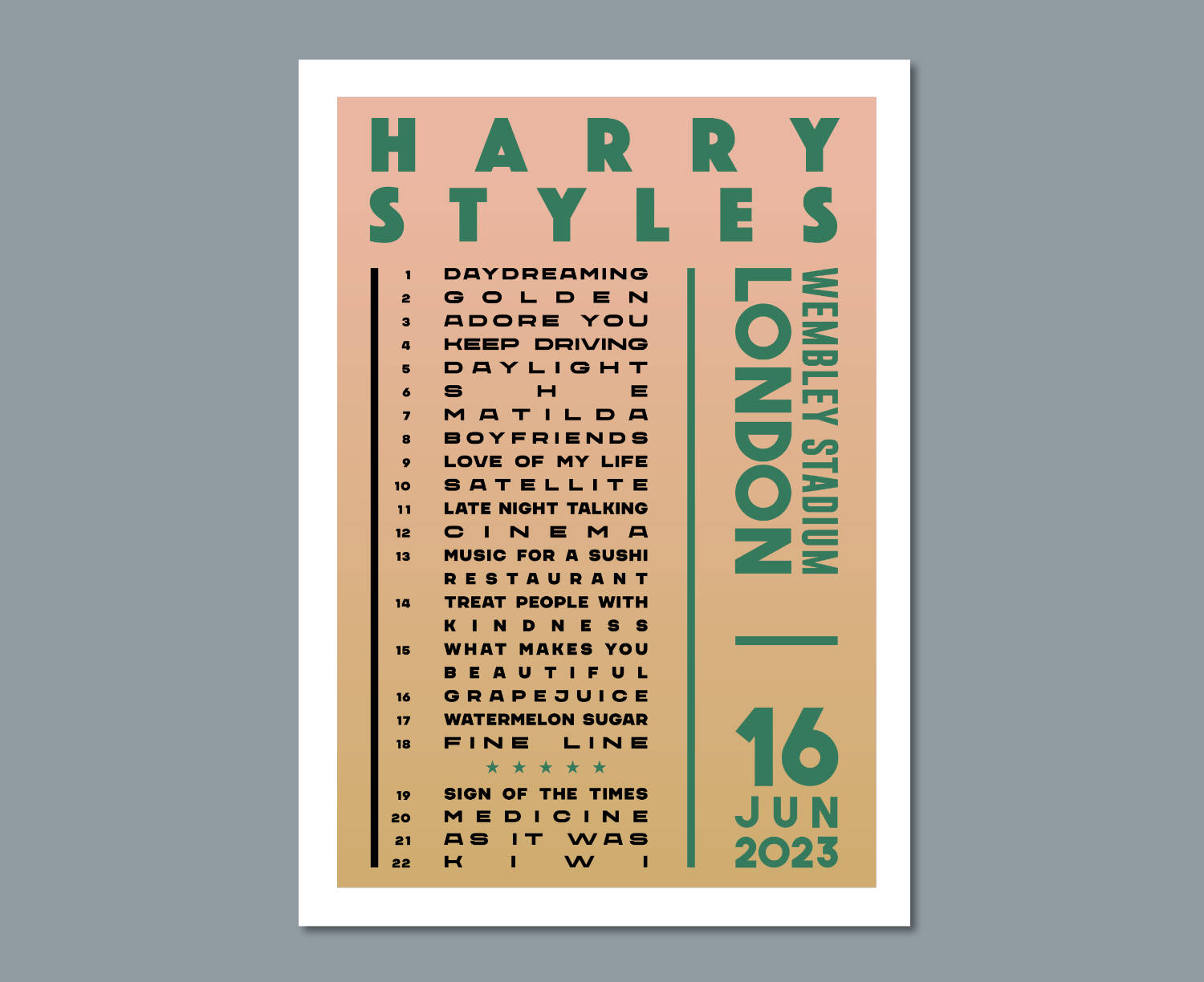 Harry Styles 2023 UK Tour Setlist Poster