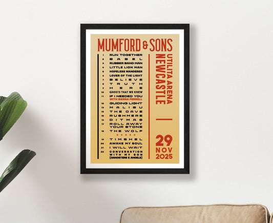 Mumford & Sons 2025 Tour Setlist Poster