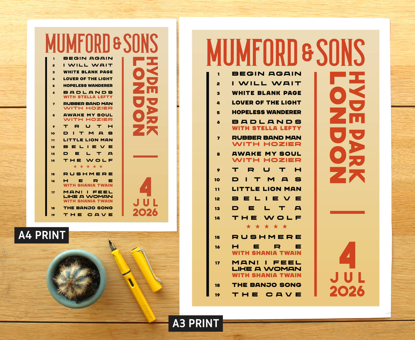 Mumford & Sons 2026 London Setlist Poster