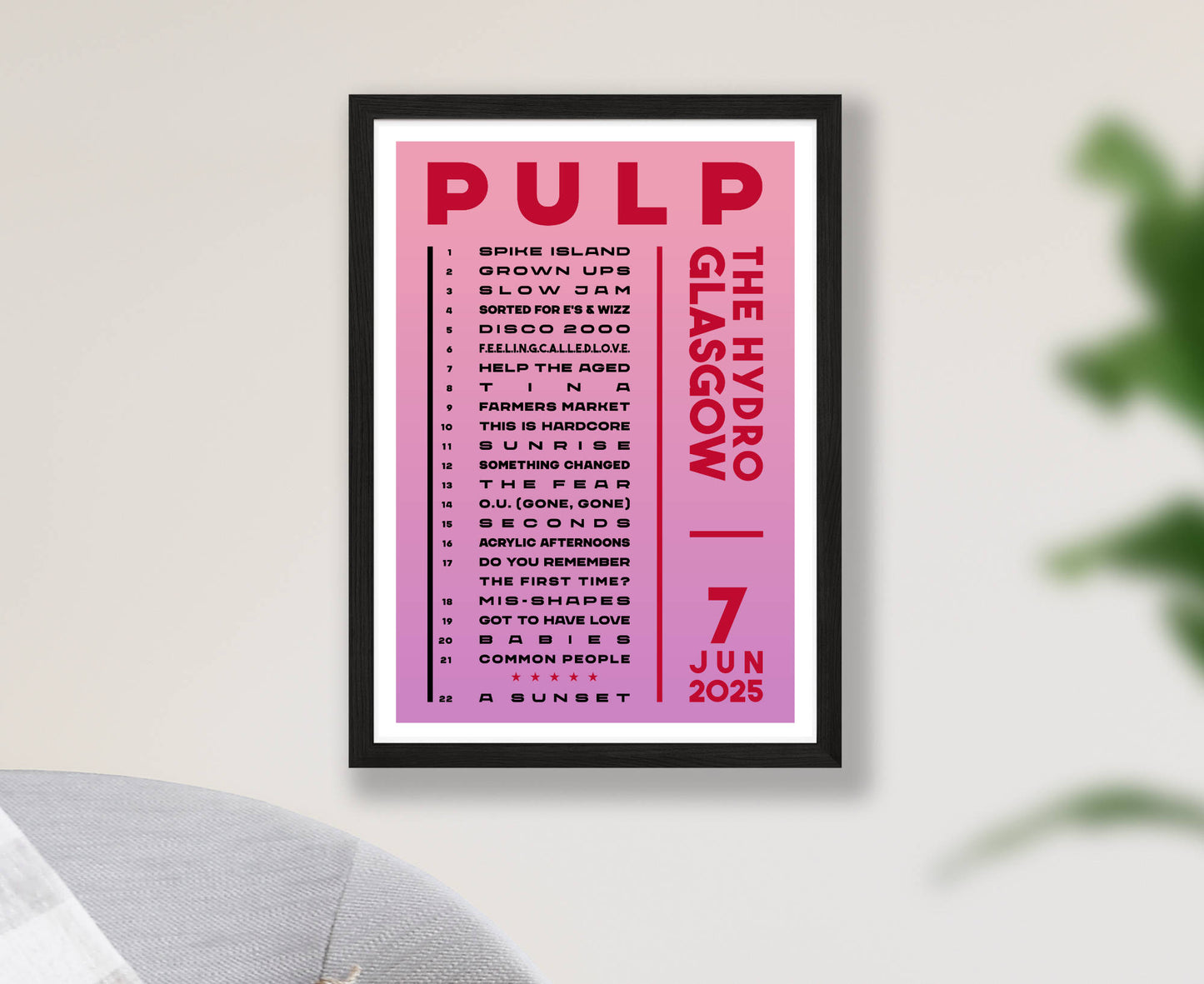 Pulp 2025 Tour Setlist Poster