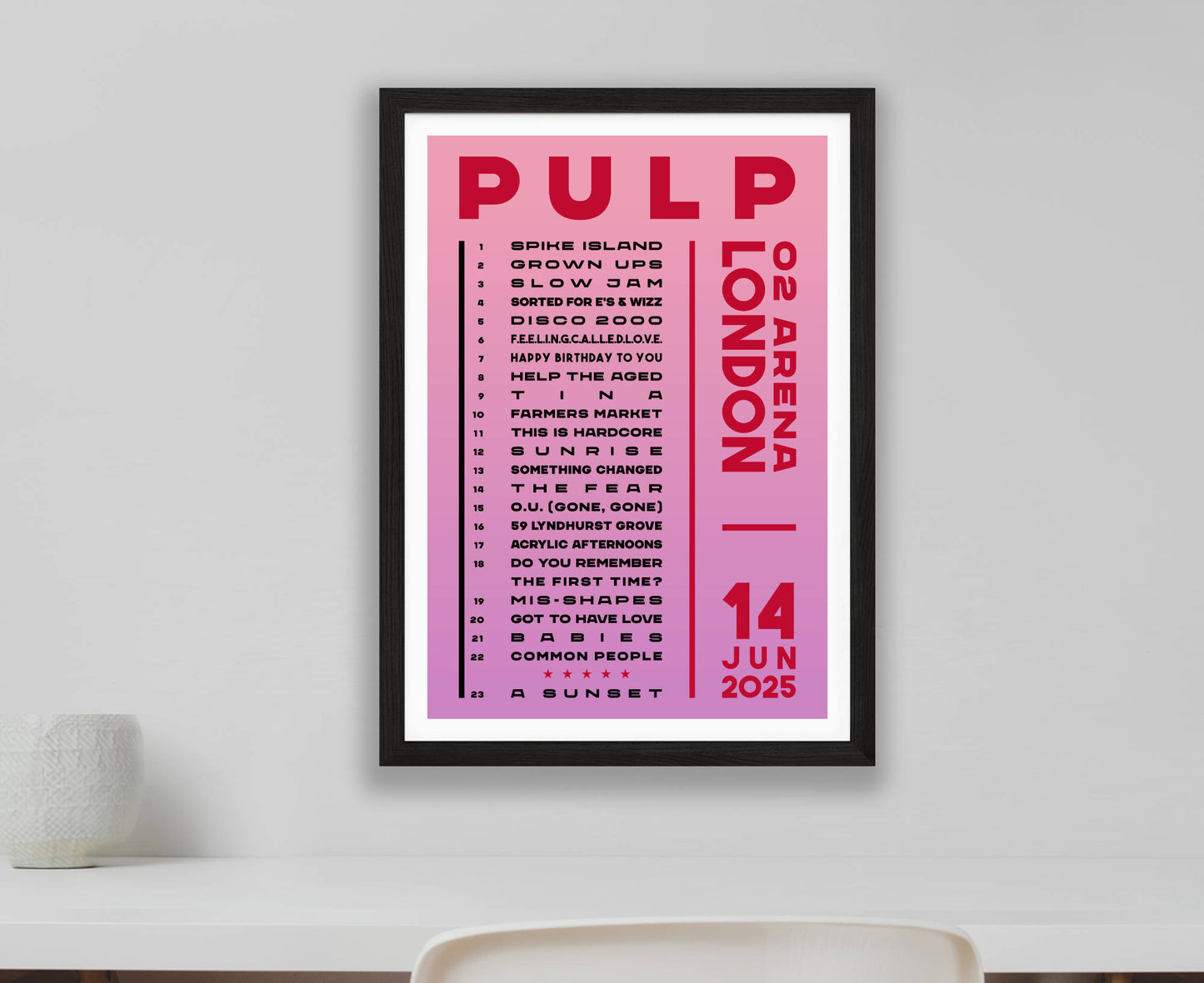 Pulp 2025 Tour Setlist Poster