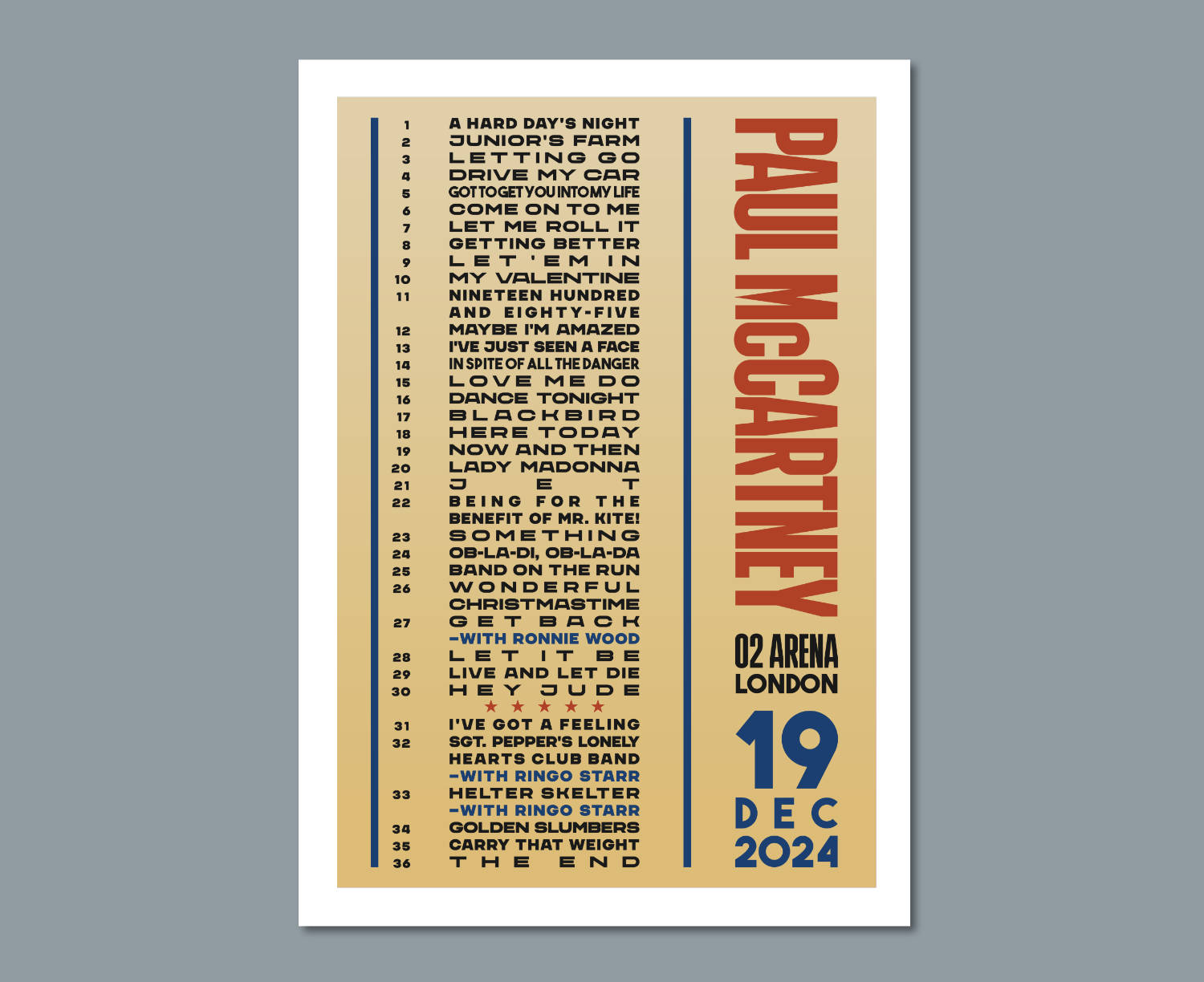 Paul McCartney 2024 UK Tour Setlist Poster