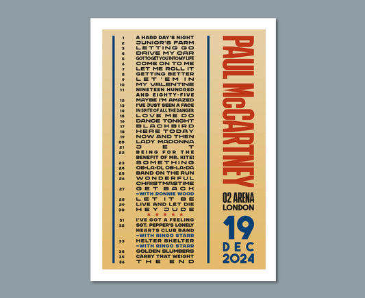 Paul McCartney 2024 UK Tour Setlist Poster