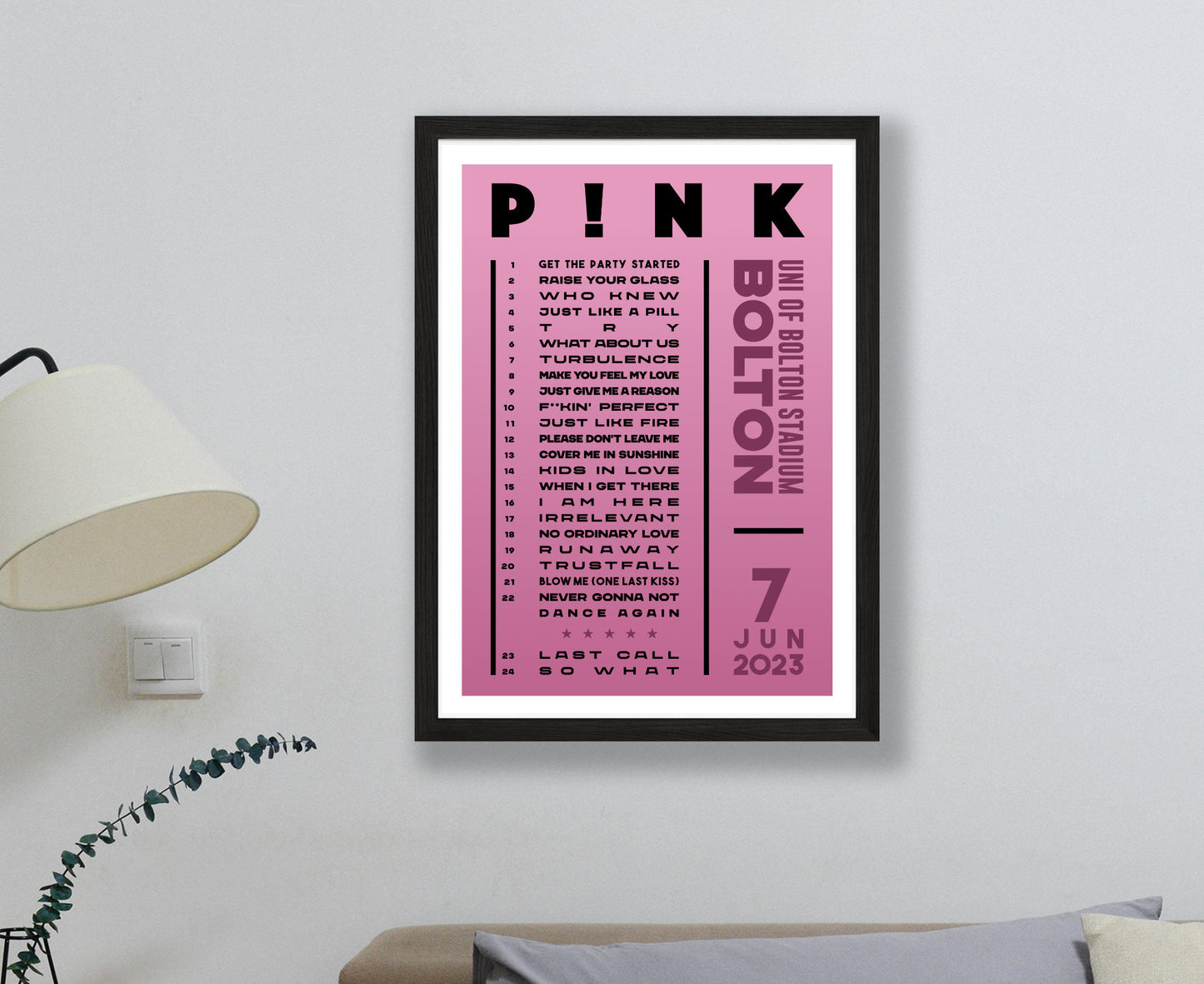 Pink 2023 Tour Setlist Poster