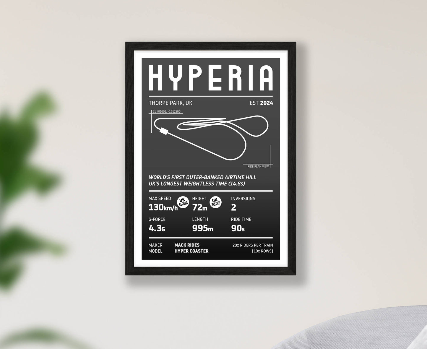 Hyperia Roller Coaster Stats Print