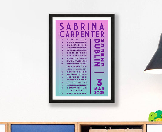 Sabrina Carpenter 2025 Tour Setlist Poster
