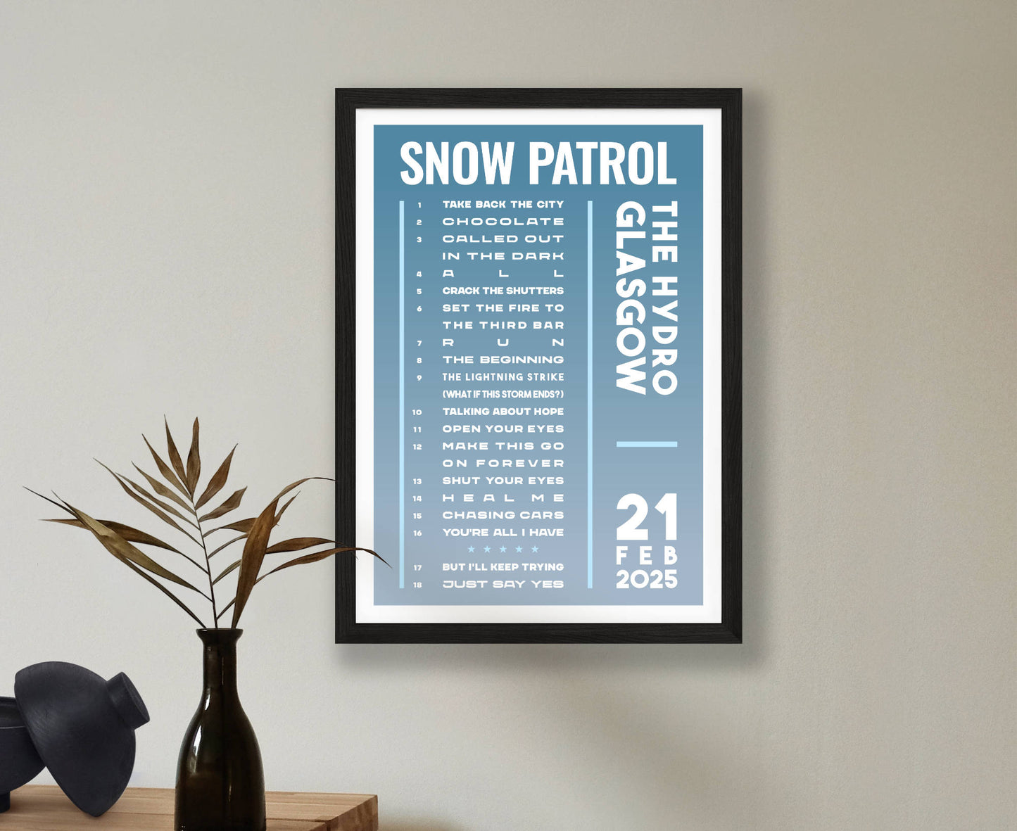 Snow Patrol 2025 Tour Setlist Poster