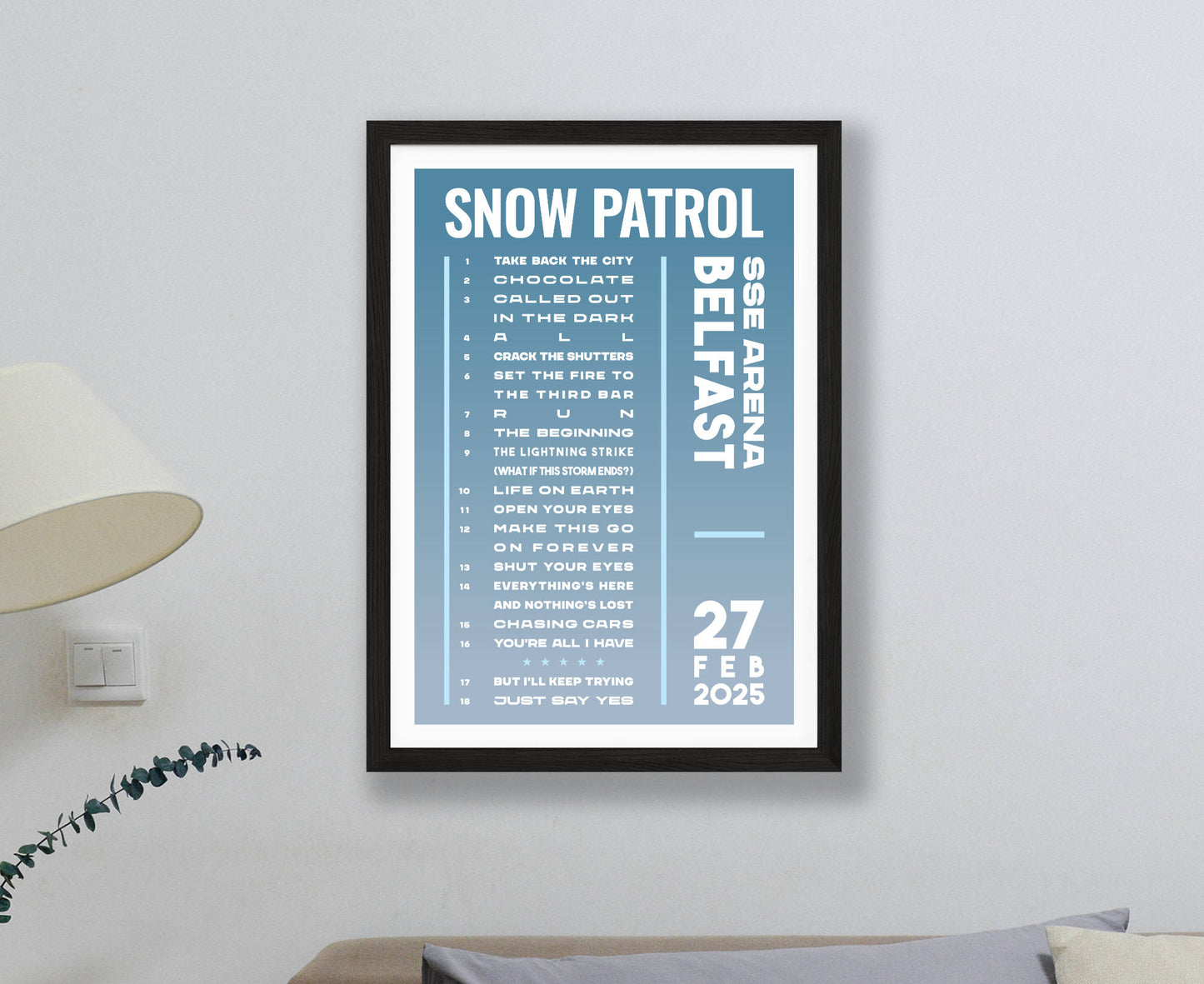 Snow Patrol 2025 Tour Setlist Poster