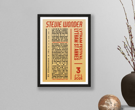 Stevie Wonder 2025 Tour Setlist Poster