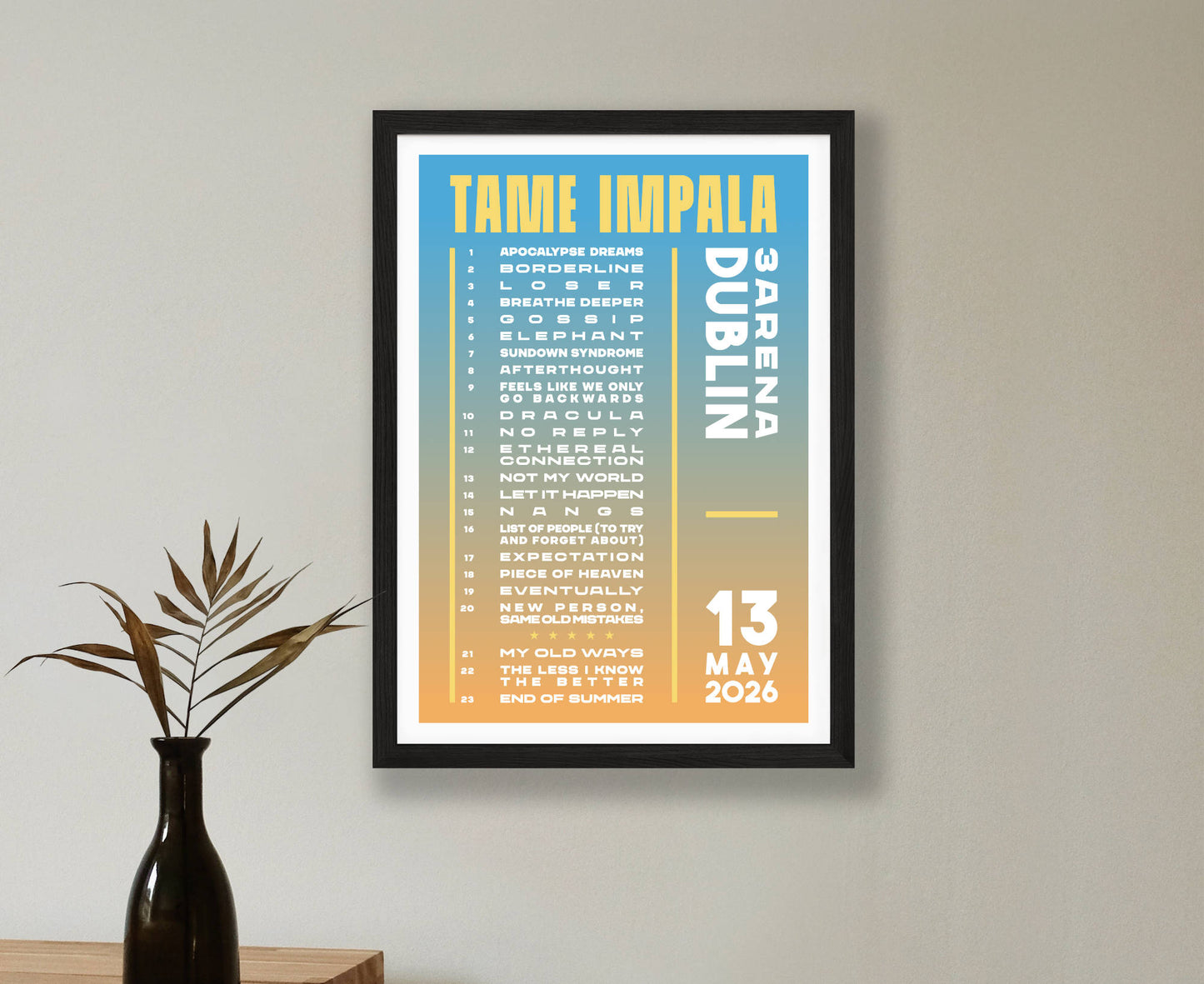 Tame Impala 2026 Tour Setlist Poster