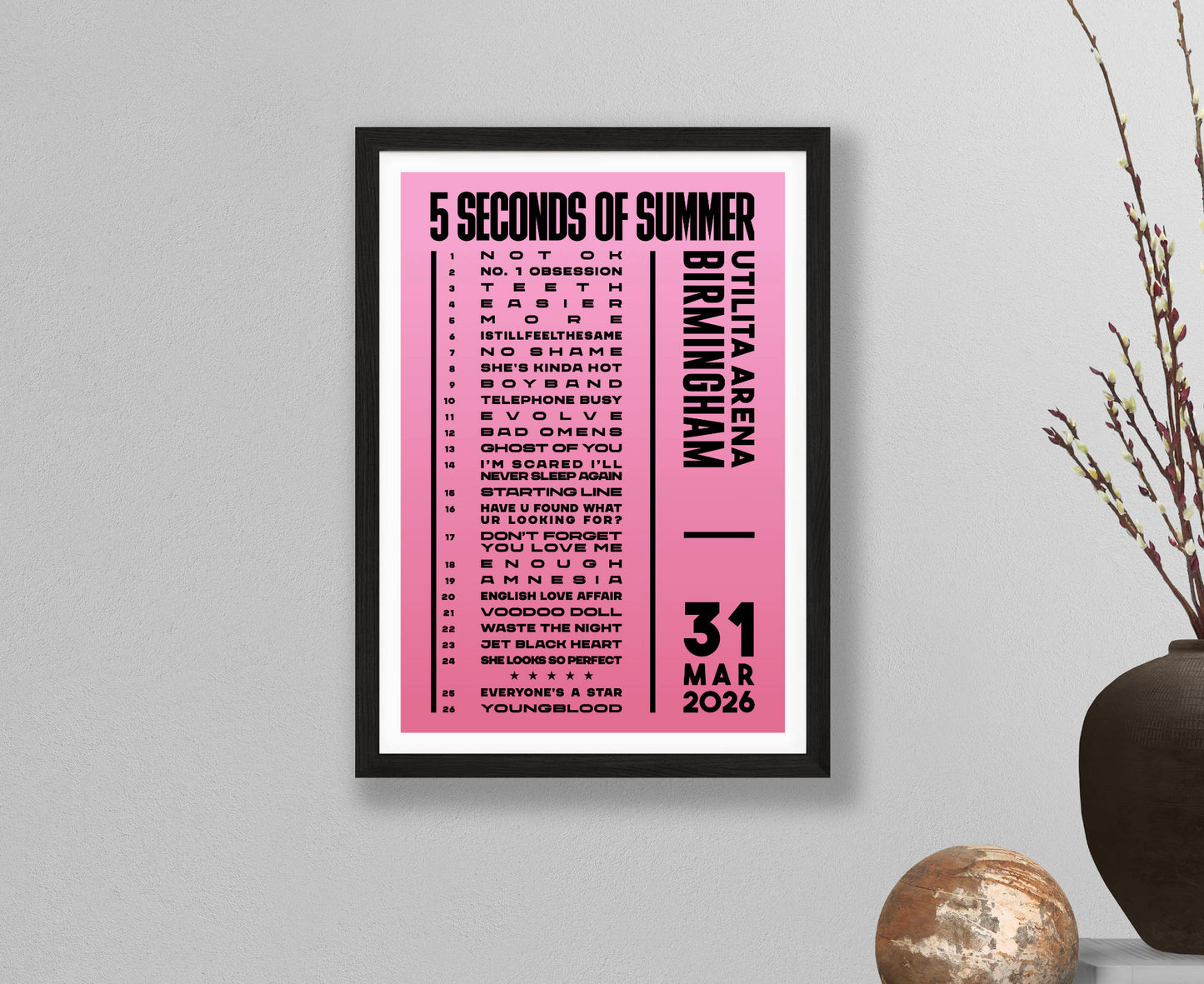 5 Seconds of Summer 2026 Tour Setlist Poster