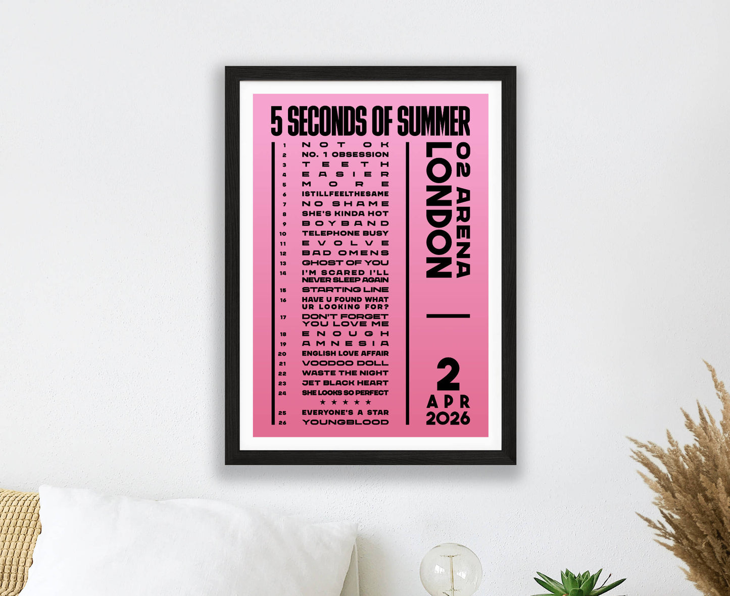 5 Seconds of Summer 2026 Tour Setlist Poster