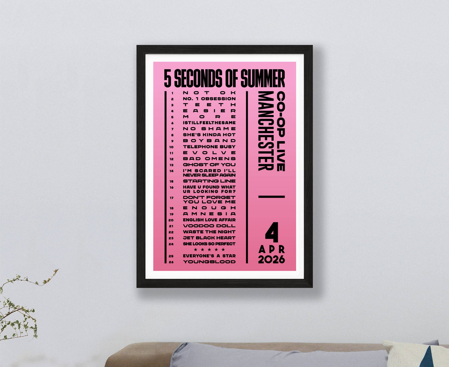 5 Seconds of Summer 2026 Tour Setlist Poster
