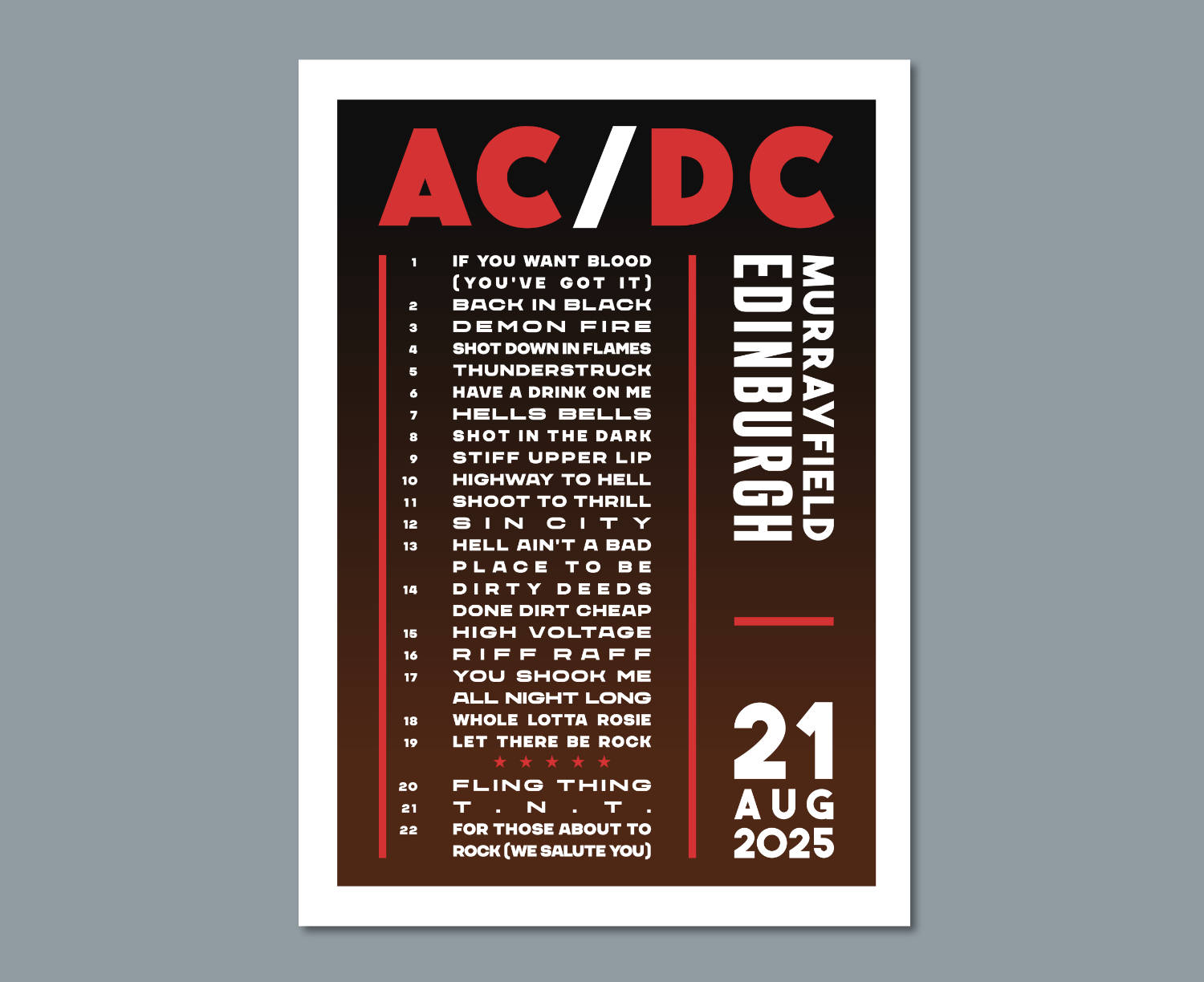 AC/DC 2024-2025 UK Tour Setlist Poster – Edinburgh London Wembley ...