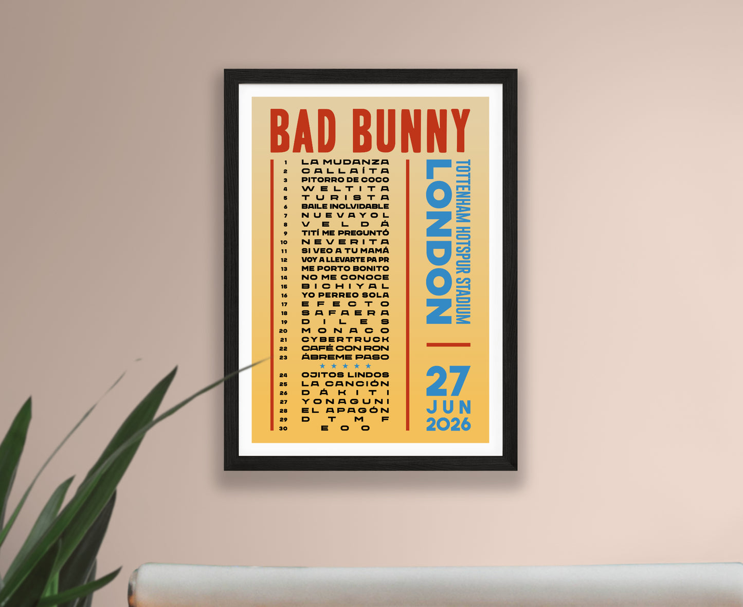 Bad Bunny 2026 London Setlist Poster