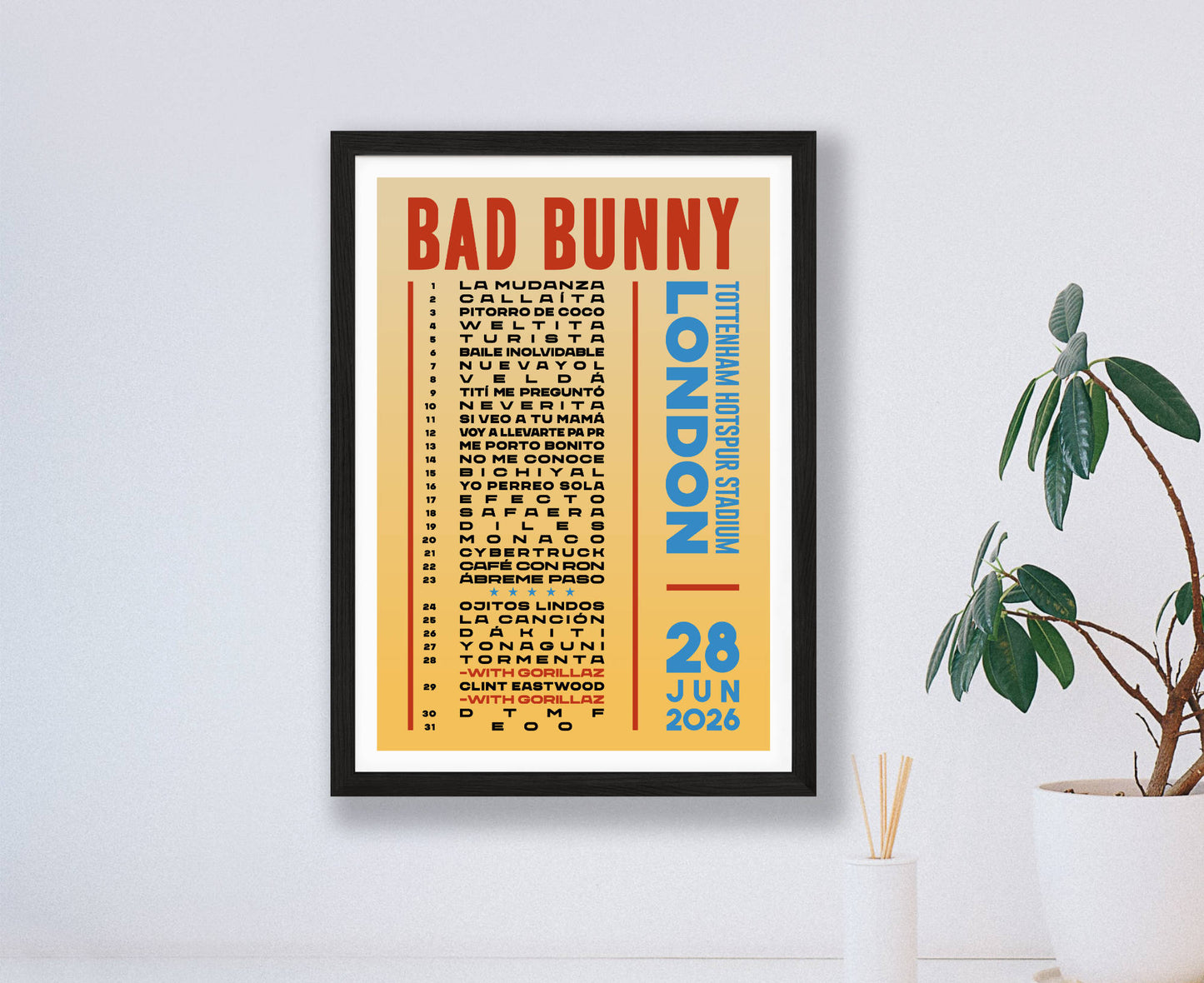 Bad Bunny 2026 London Setlist Poster