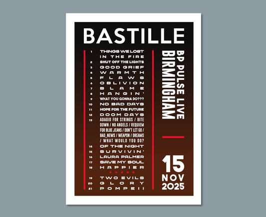Bastille 2025 Tour Setlist Poster