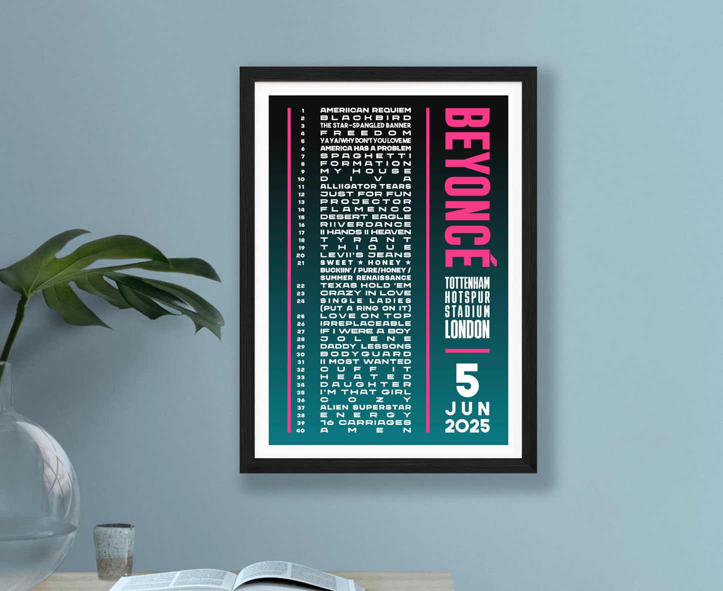 Beyonce 2025 London Setlist Poster