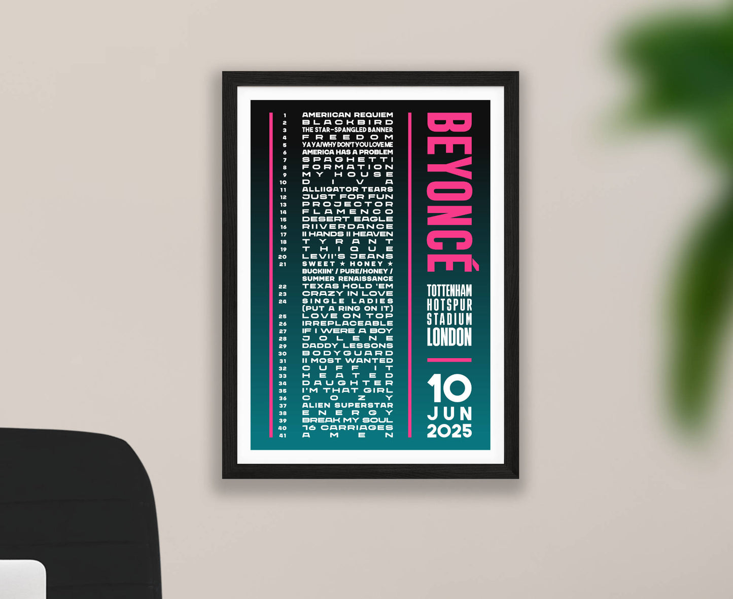 Beyonce 2025 London Setlist Poster