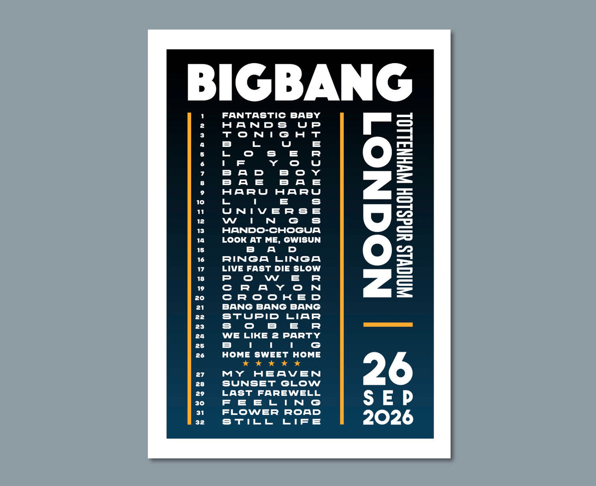 BigBang 2026 London Concert Setlist Poster