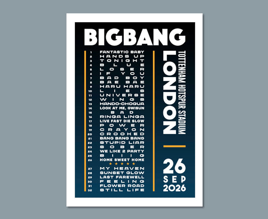 BigBang 2026 London Concert Setlist Poster