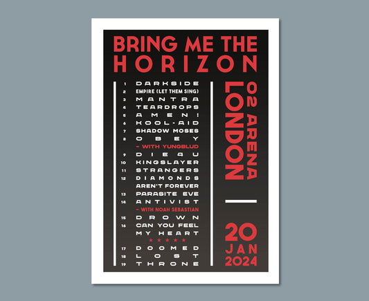 Bring Me The Horizon 2024 UK Tour Setlist Poster