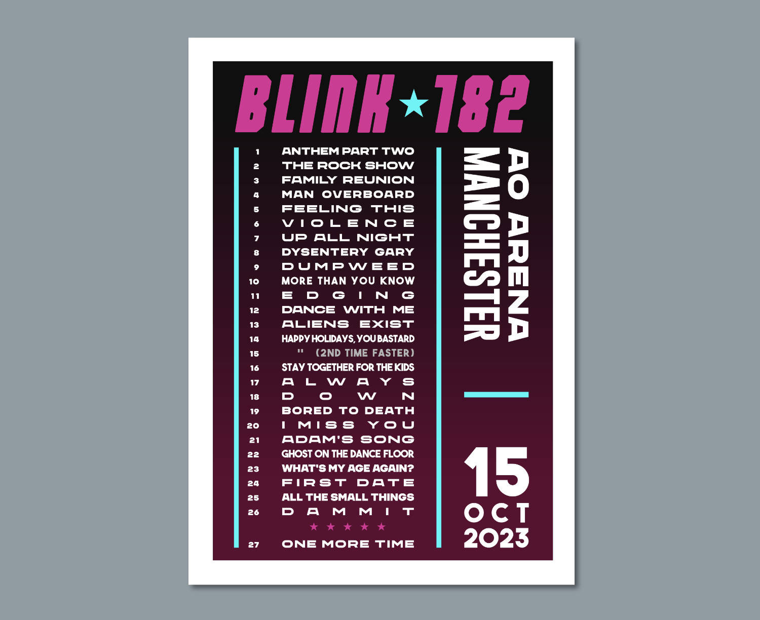 Blink-182 2023 UK Tour Setlist Poster