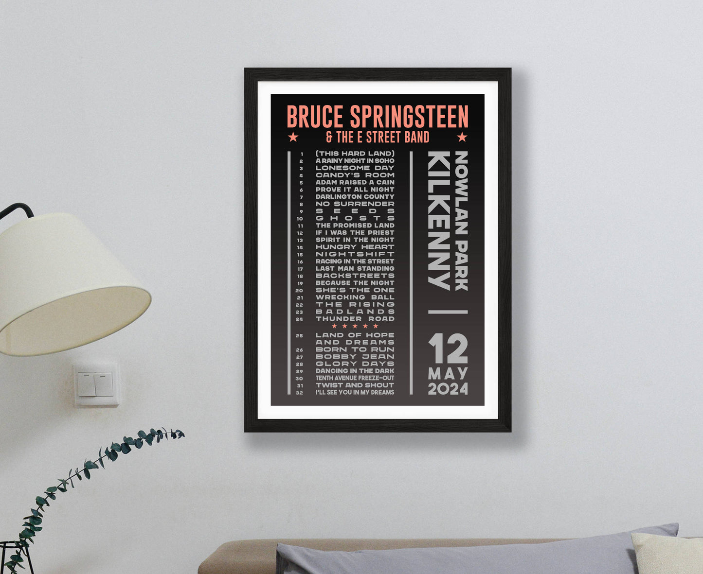 Bruce Springsteen 2024 Dark Tour Setlist Poster