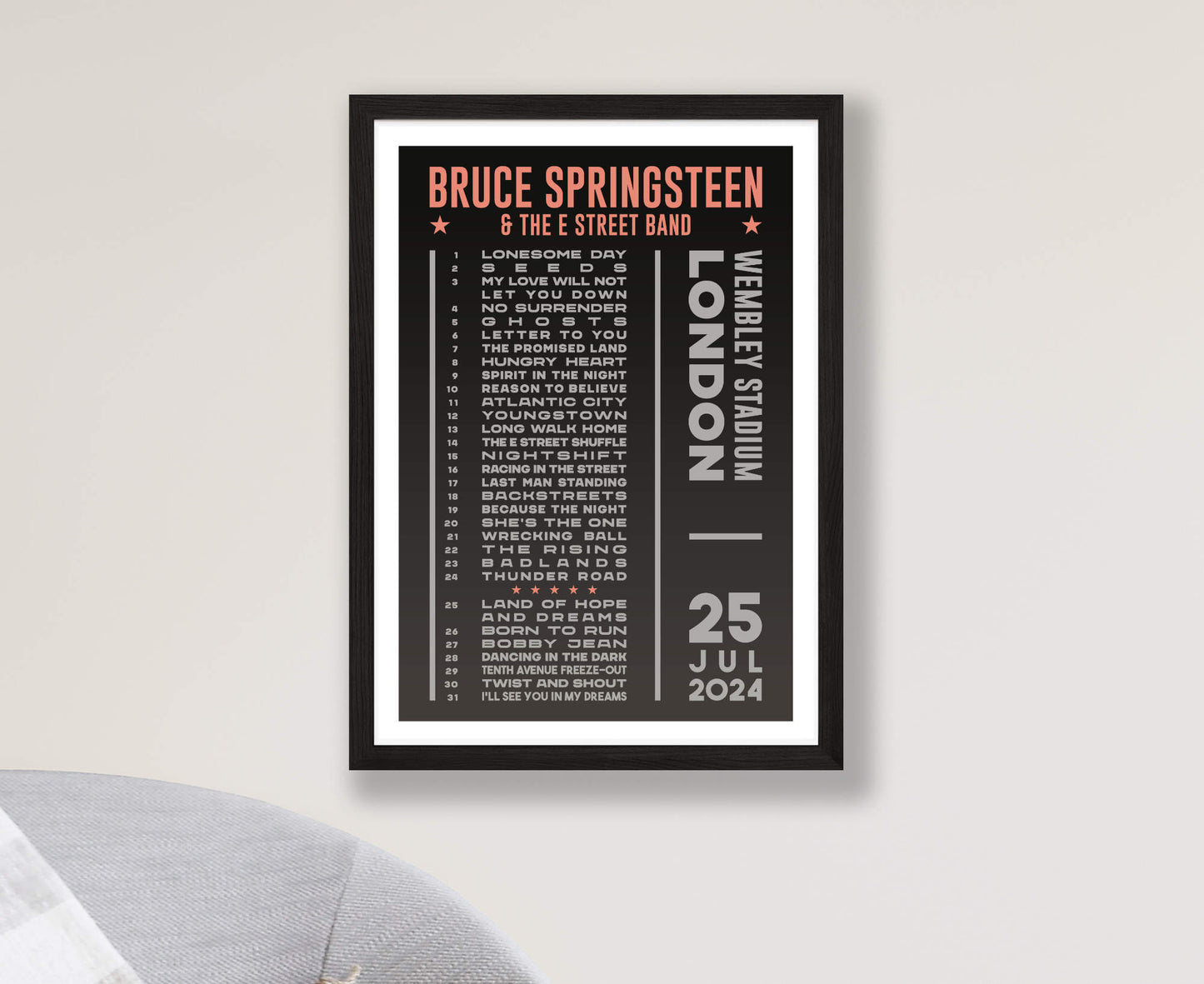 Bruce Springsteen 2024 Dark Tour Setlist Poster