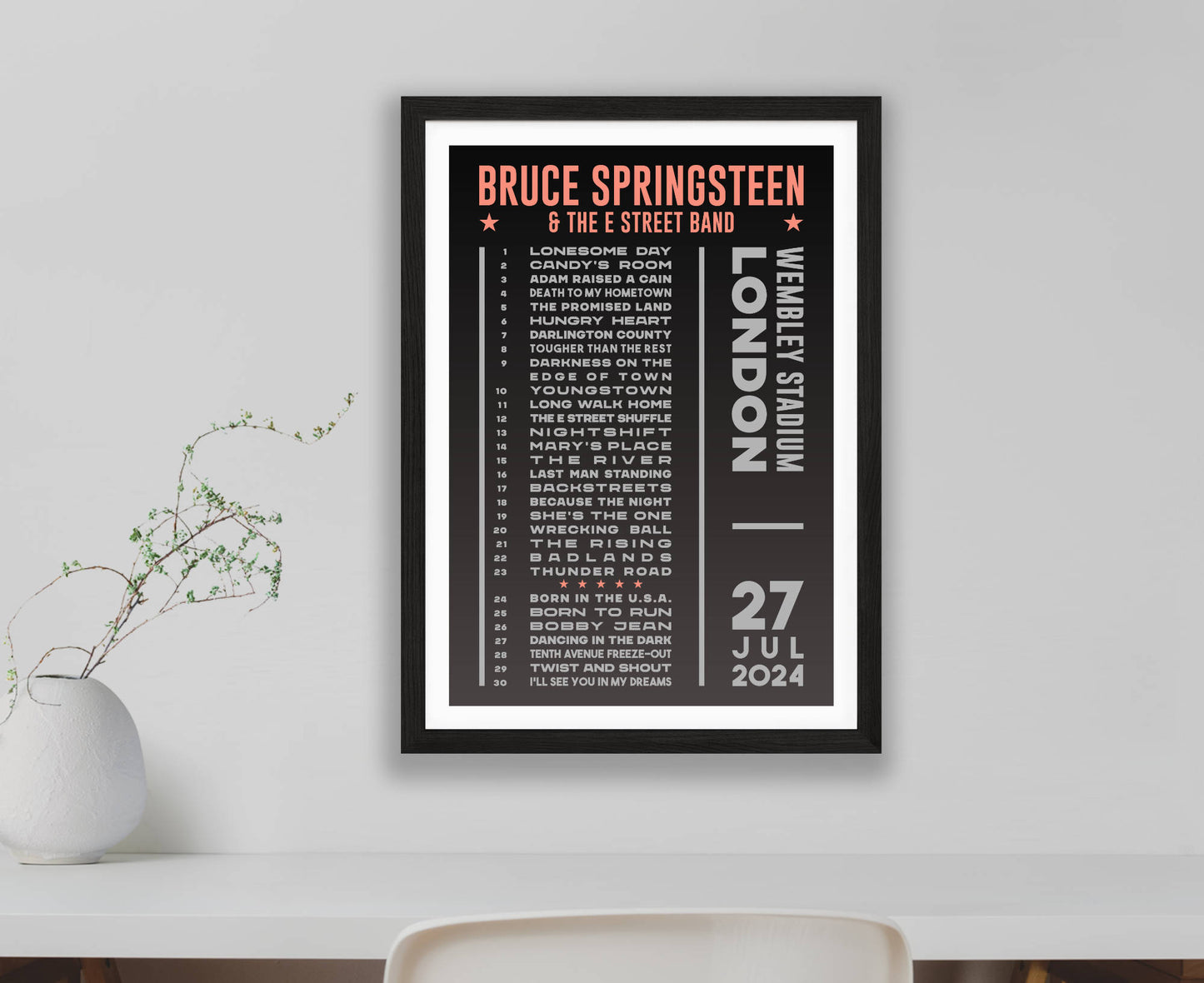 Bruce Springsteen 2024 Dark Tour Setlist Poster