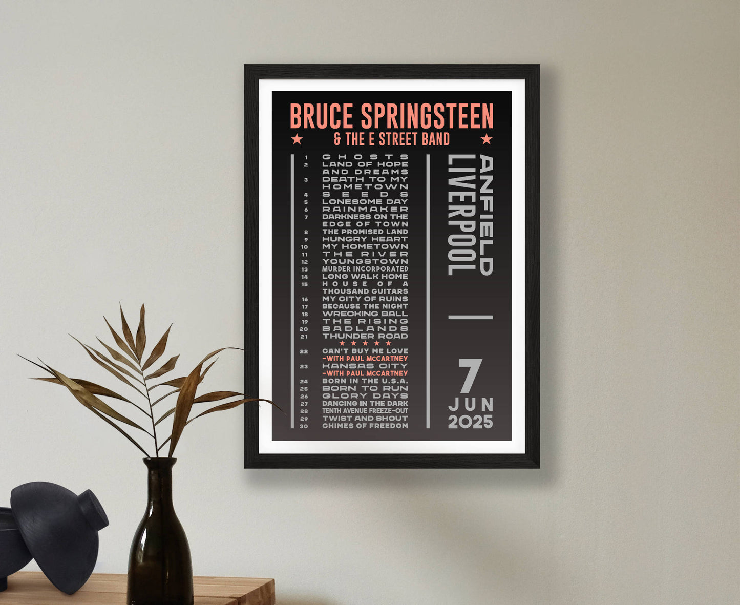 Bruce Springsteen 2025 Dark Tour Setlist Poster