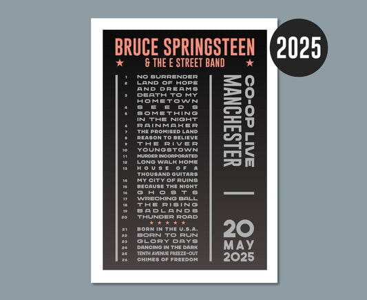 Bruce Springsteen 2025 Dark Tour Setlist Poster