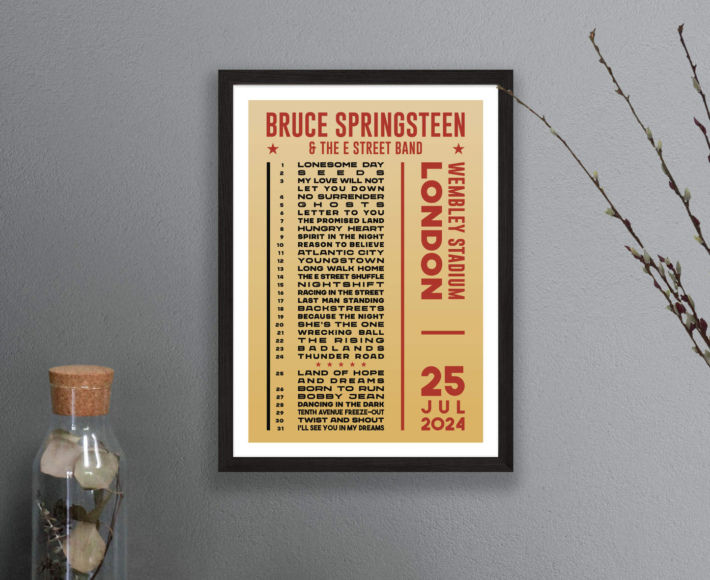 Bruce Springsteen 2024 Tour Setlist Poster