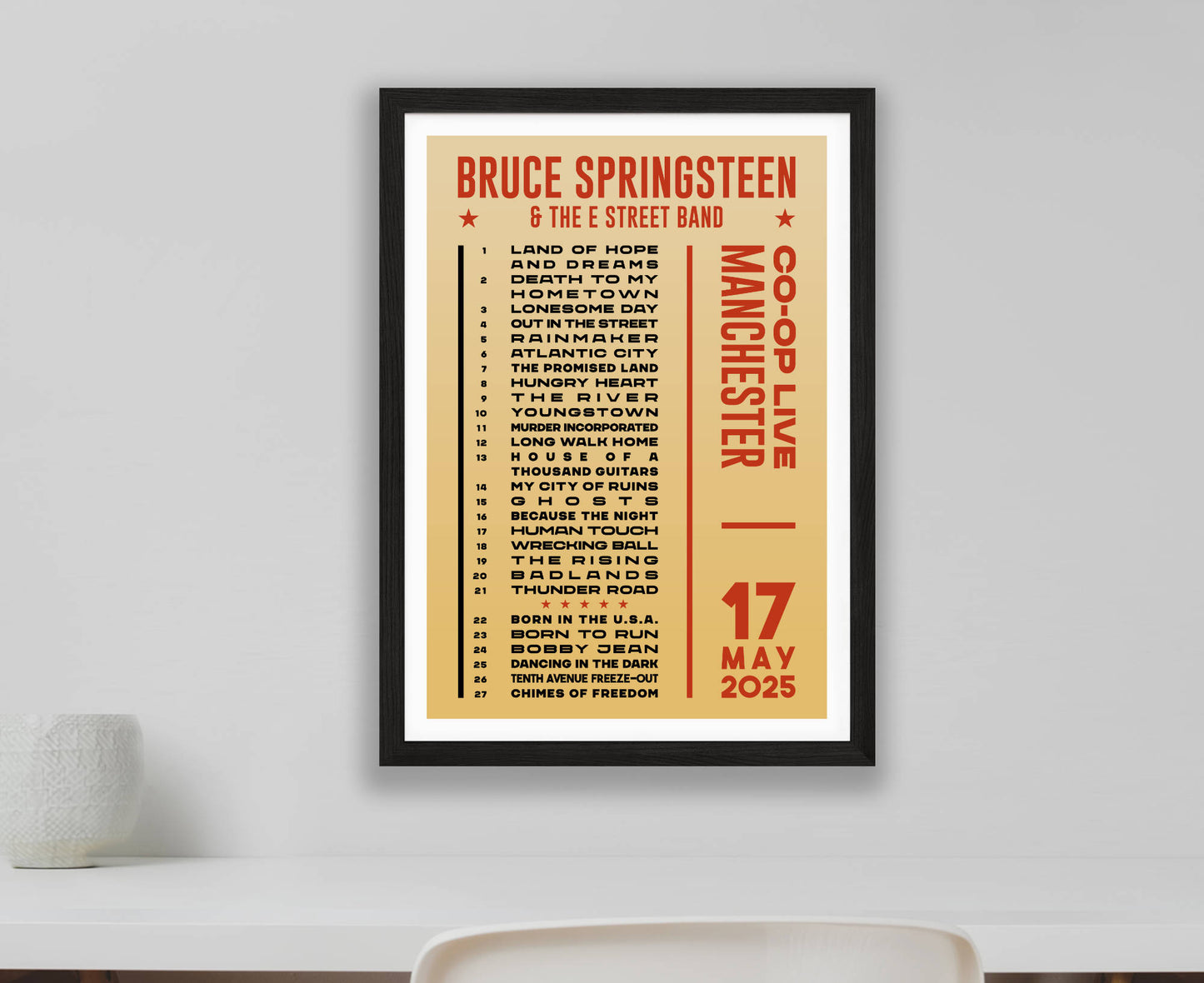 Bruce Springsteen 2025 Tour Setlist Poster