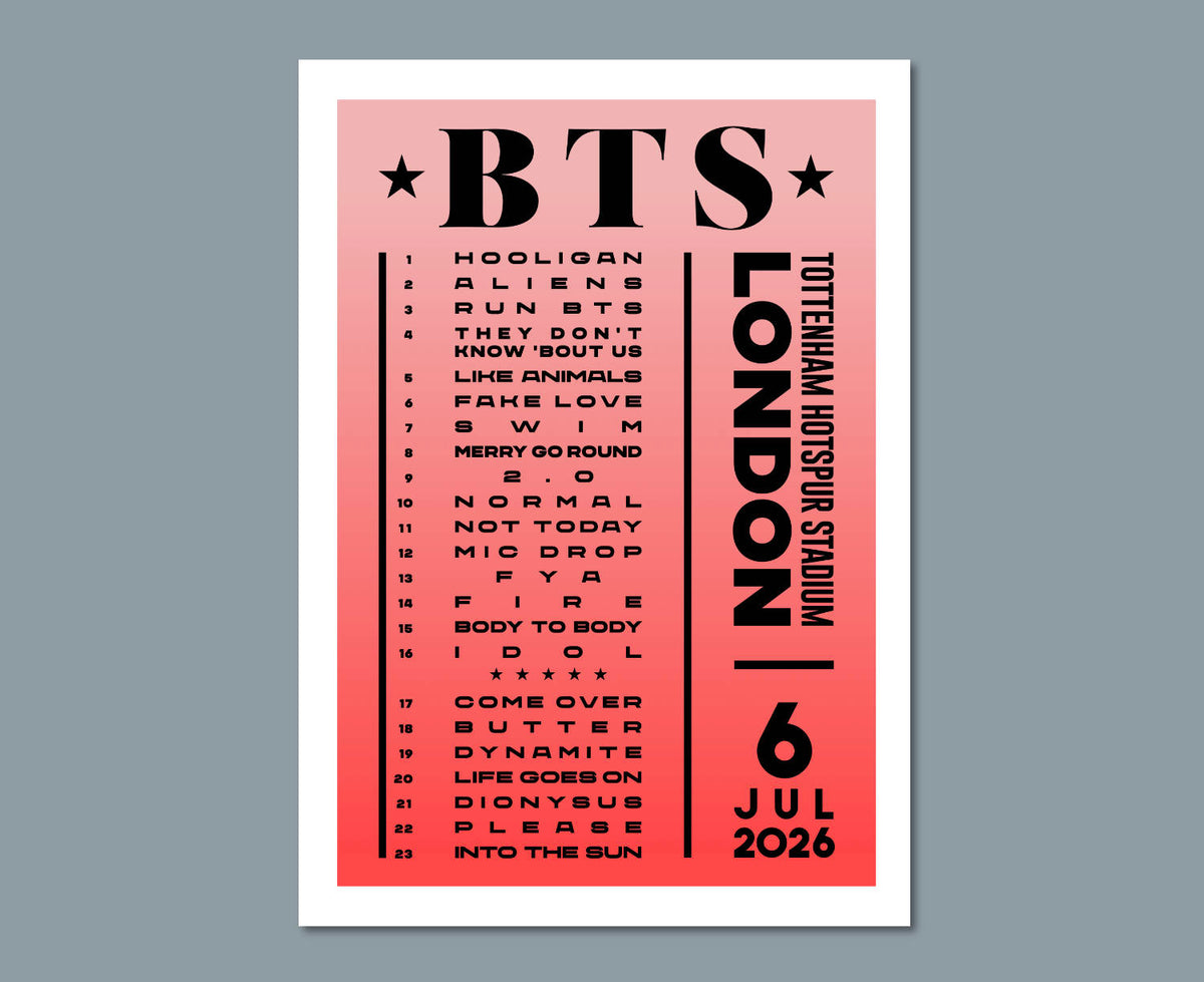 BTS 2026 London Setlist Poster K-pop