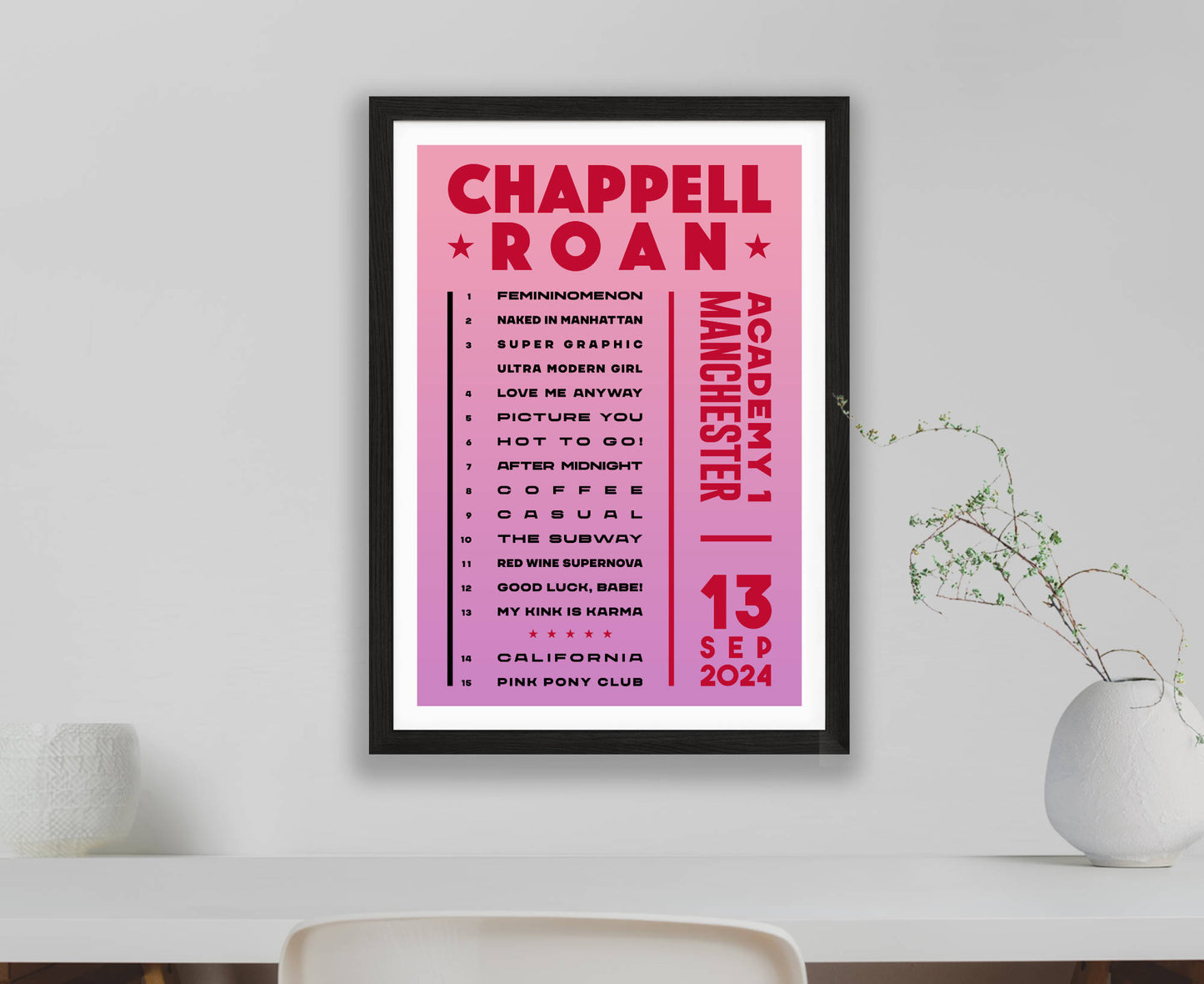 Chappell Roan 2024 Tour Setlist Poster