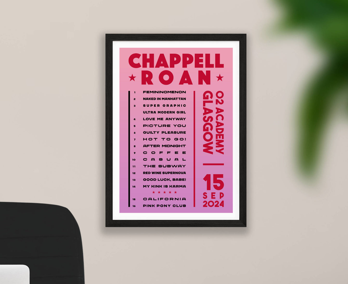 Chappell Roan 2024 Tour Setlist Poster